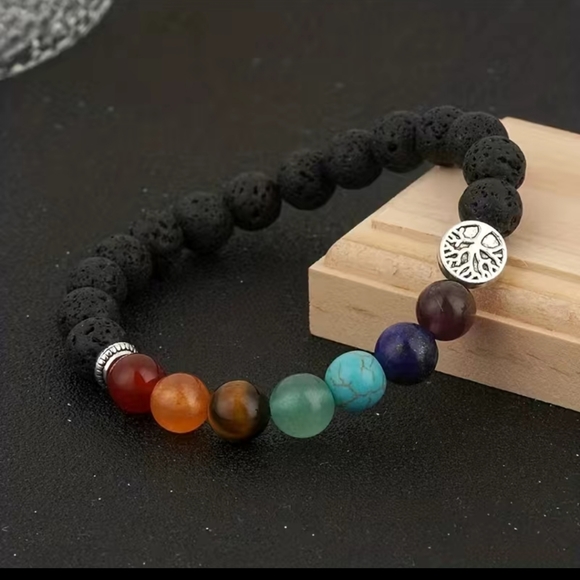 New Unisex Tree Of Life Chakra Oil Lava Bracelet - Picture 4 of 5